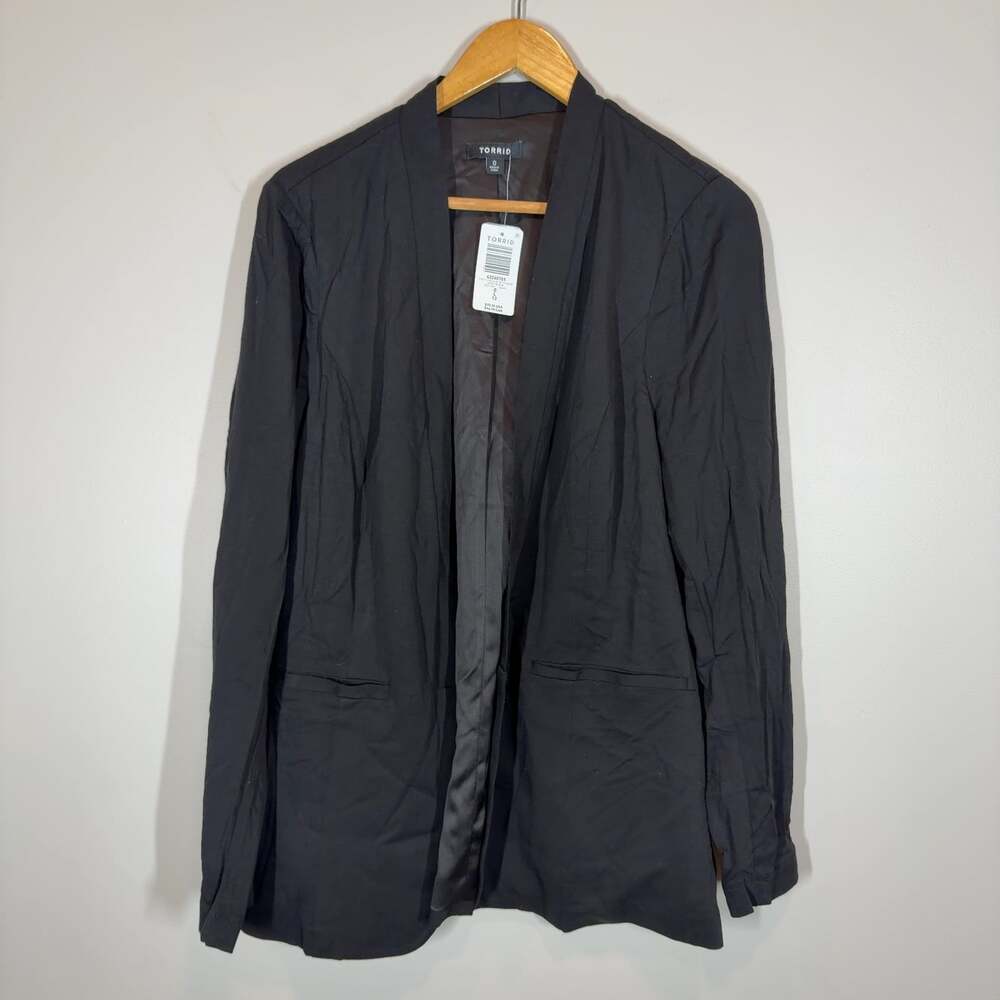 Torrid Stretch Challis Collarless Blazer Black Size 0 Large NWT Open Front